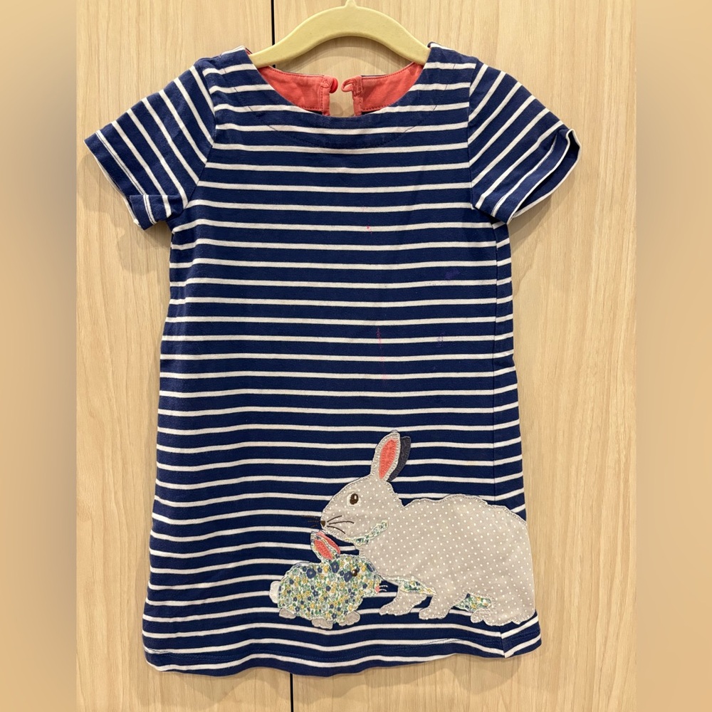 Mini Boden Navy and White Striped Bunny Dress 3-4Y